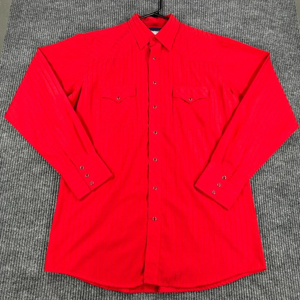 Wrangler Shirt Mens Large Tall Red Long Sleeve Pearl Snap Western Ranch Dress